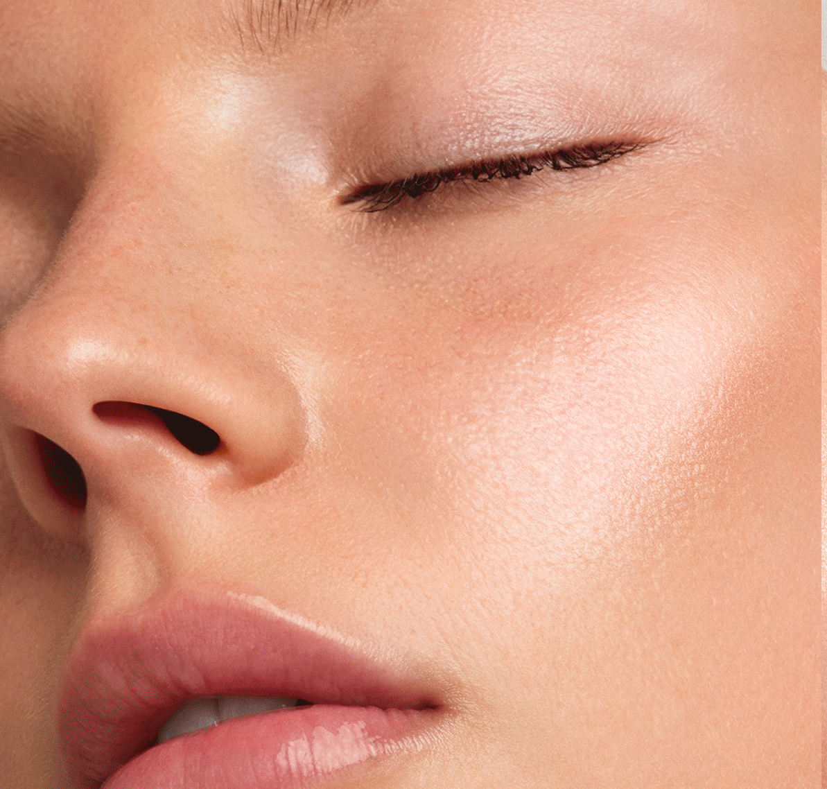 Close-up glowing skin texture with GIF label