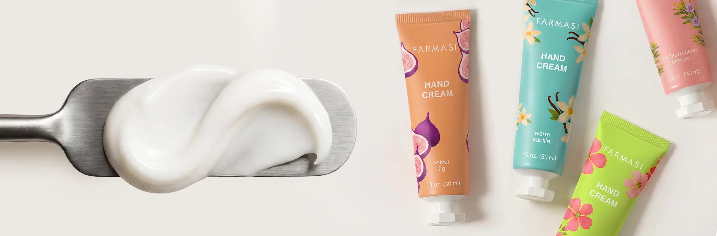 Farmasi hand cream tubes and cream texture
