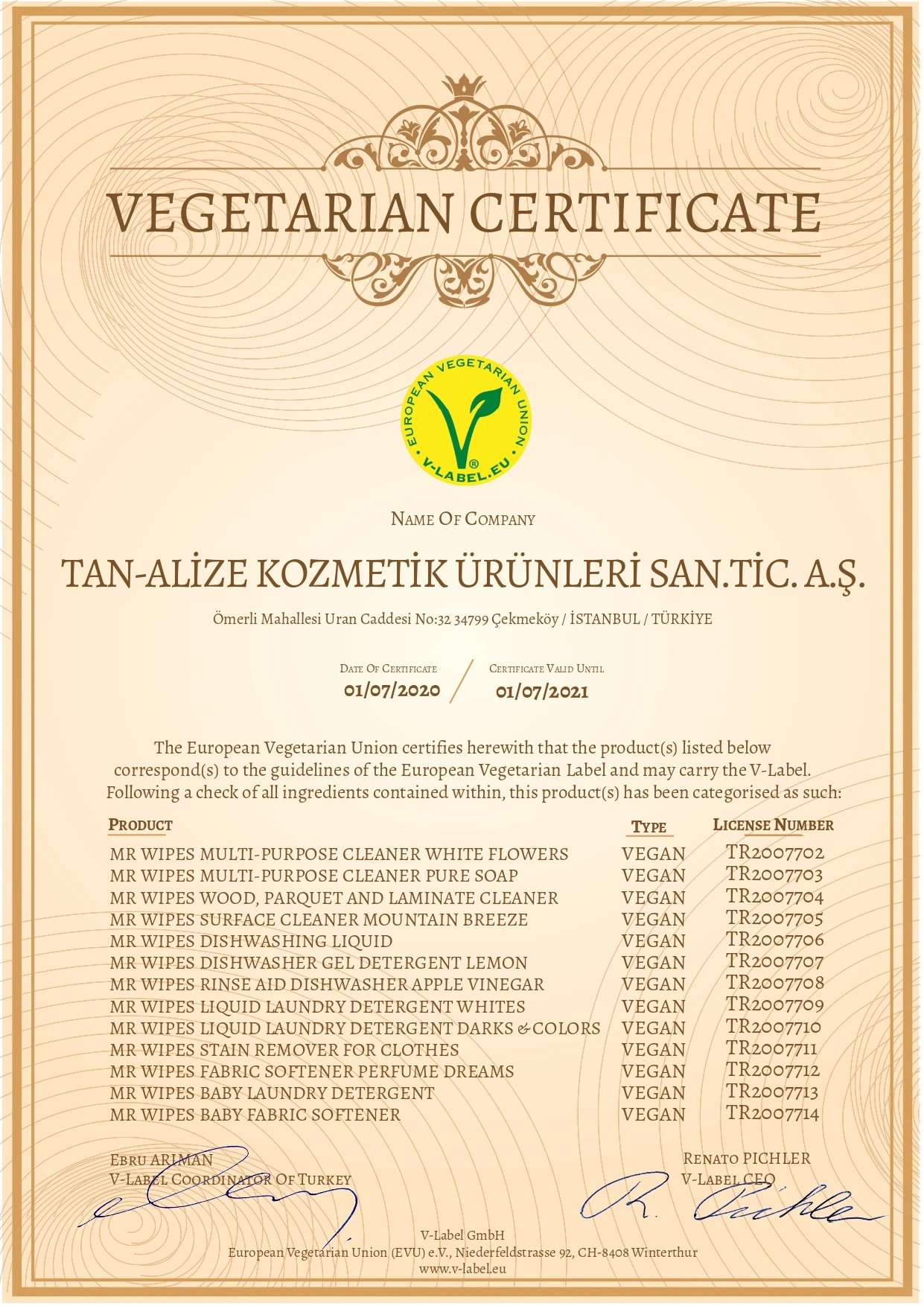 Vegetarian Certificate