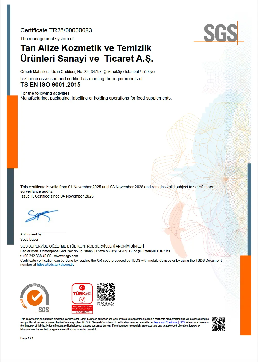 ISO-9001 Sertifikası ( TR )