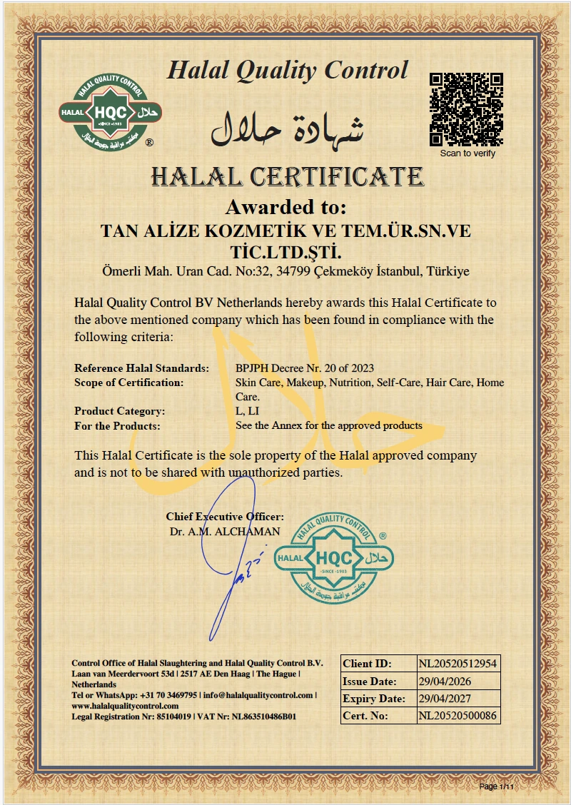 Tan-Alize - Farmasi Helal TEG Sertifikası ( TR )