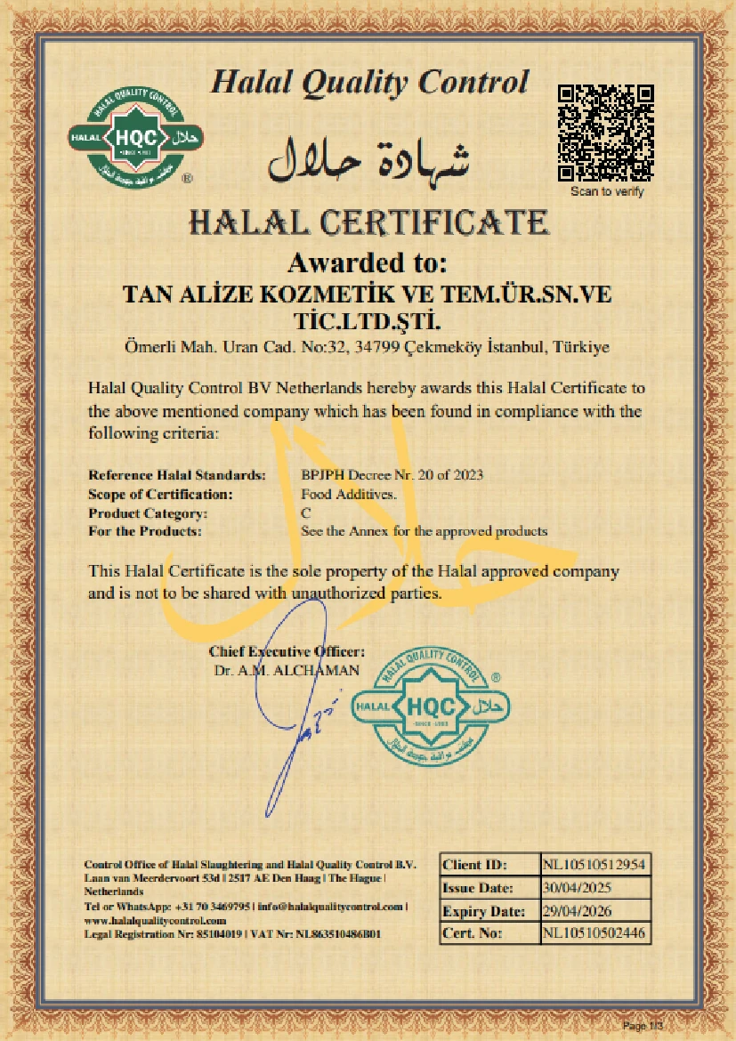 Tan-Alize Farmasi Helal TEG Sertifikası